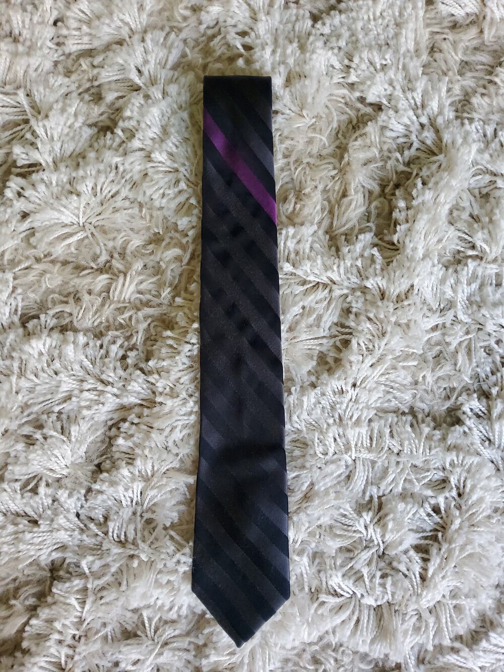 APT 9 Men's Silk Purple & Black Striped Slim Necktie